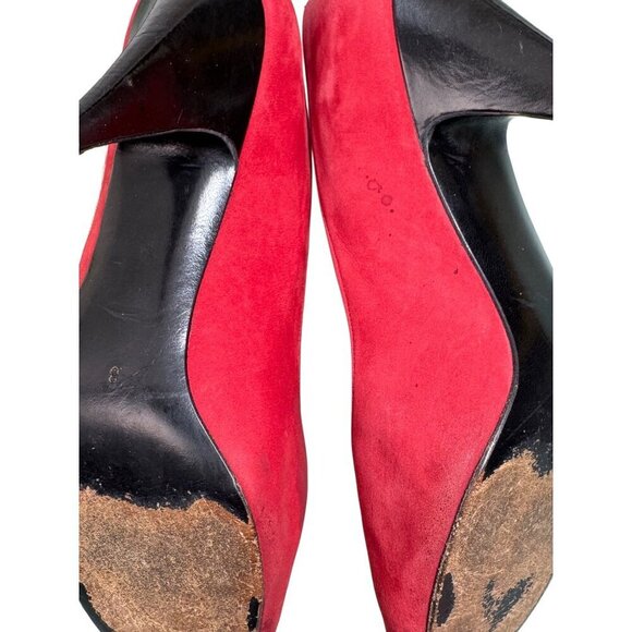 Stuart Weitzman Mr Seymour Red Suede & Black Leather Heels Pointed Toe- LT3286 - Picture 5 of 5